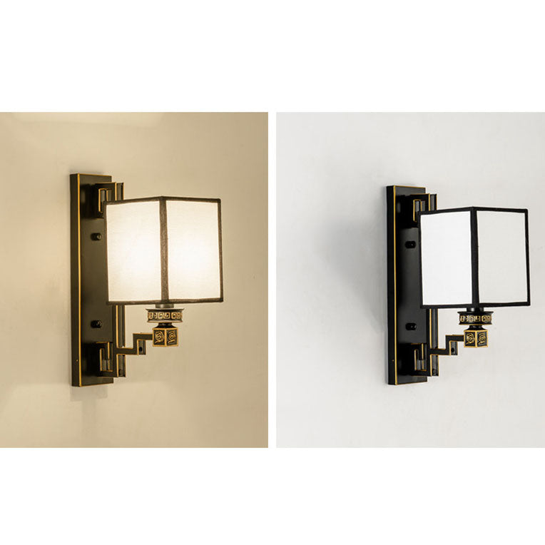 Chinese Iron Copper Fabric Square 1-Light Wall Sconce Lamp