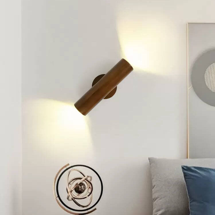 Warm Solid Wood Strip Double Head LED Wall Sconce Lamp
