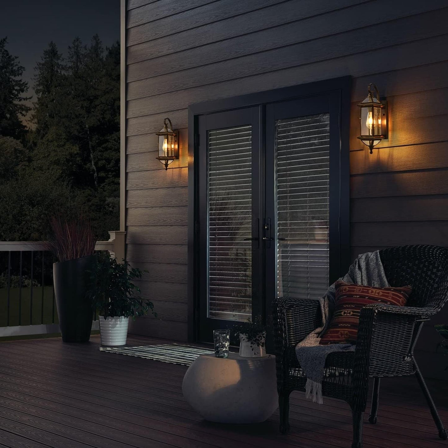 Copper Glass Lantern 1-Light Waterproof Wall Sconce Lamp