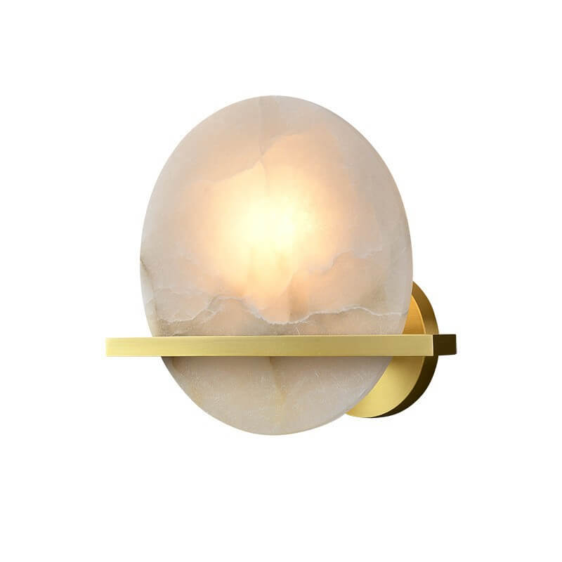 Round Disc Round Marble Copper 1-Light Wall Sconce Lamp