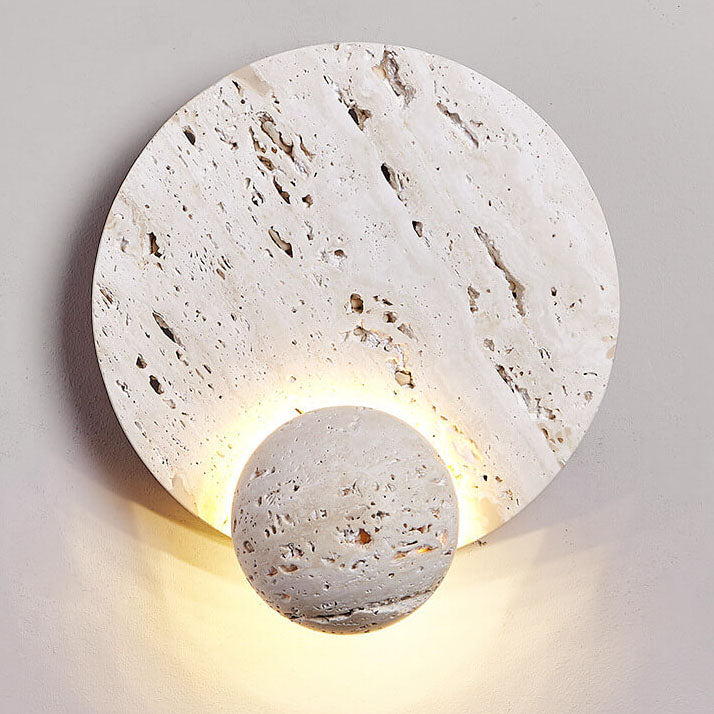 Cream Double Disc White Travertine LED Wall Sconce Lamp