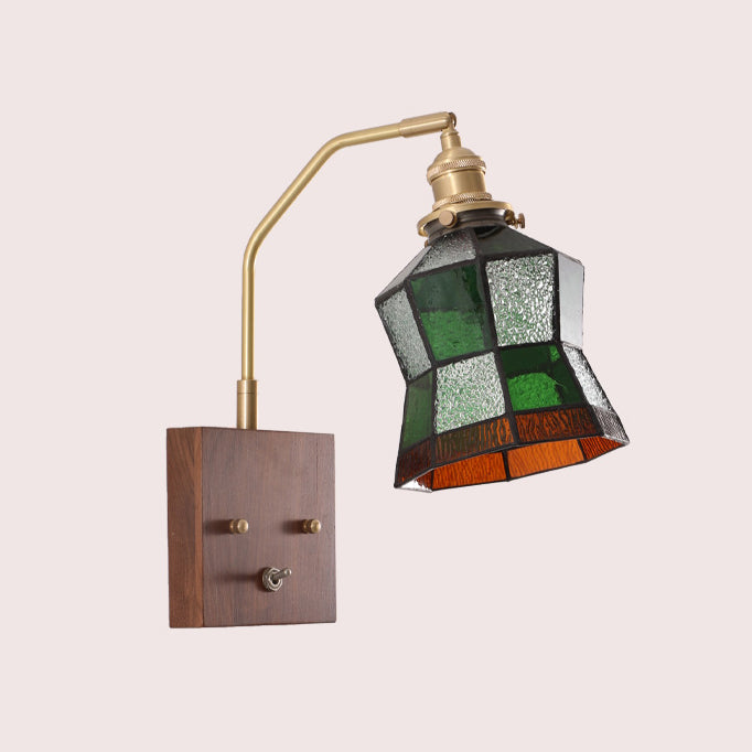Square Cone All Copper Wood Glass 1-Light Wall Sconce Lamp