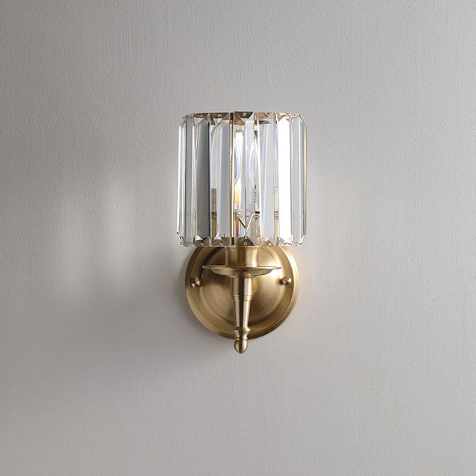 French Crystal Copper Cylinder 1-Light Wall Sconce Lamp