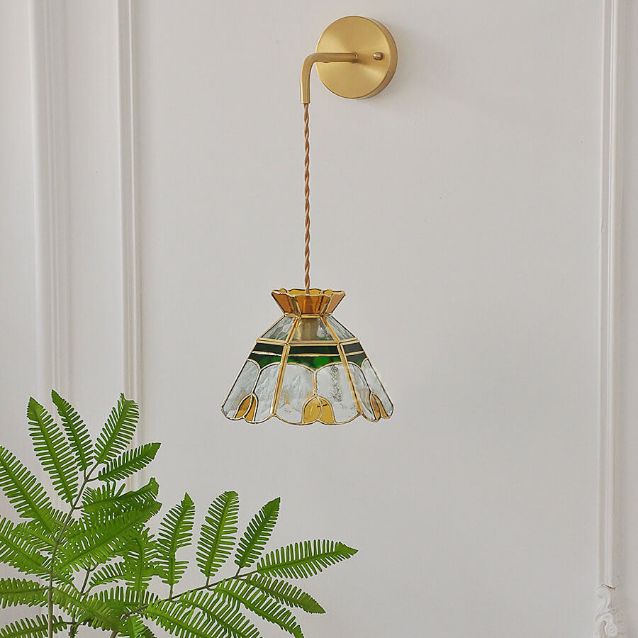 Stained Handmade Glass Tulip Cone 1-Light Wall Sconce Lamp