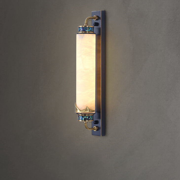 Chinese Marble Copper Column Brass LED Wall Sconce Lamp