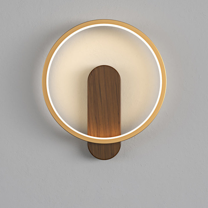Minimalist Round Oval Wood Grain Iron LED Wall Sconce Lamp