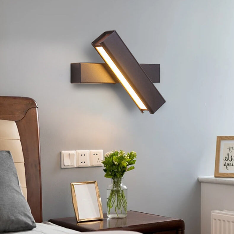 Rectangular Iron Wood Rotatable LED Wall Sconce Lamp