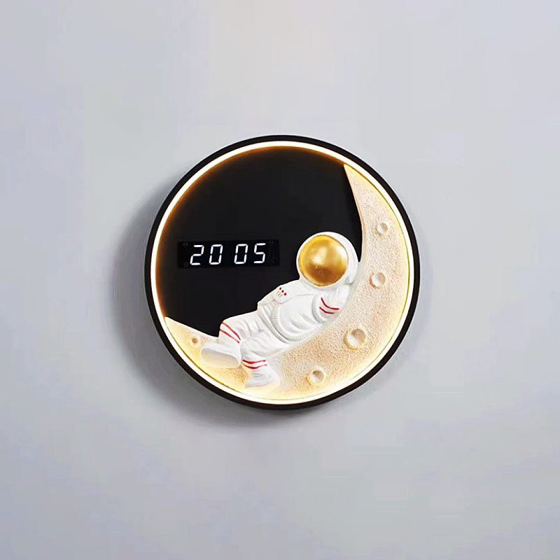 Round Clock Hardware Aluminium Resin LED Wall Sconce Lamp