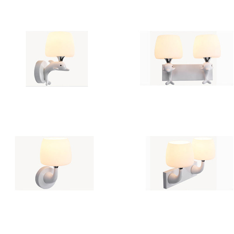 Dolphin Metal Resin Glass 1/2 Light Wall Sconce Lamp