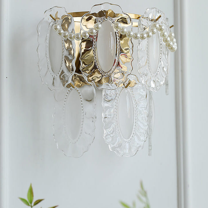 Gold Pearl Water Grain Glass Sheet 2-Light Wall Sconce Lamp