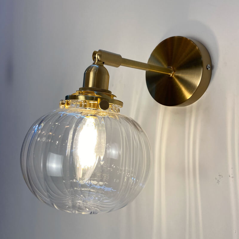Japanese Round Ball Glass Brass 1-Light Wall Sconce Lamp