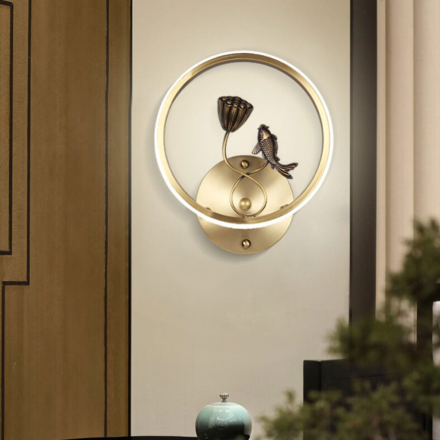 Chinese Lotus Pond Landscape Design LED Wall Sconce Lamp