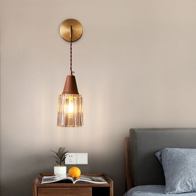 Japanese Glass Copper Cylinder 1-Light Wall Sconce Lamp