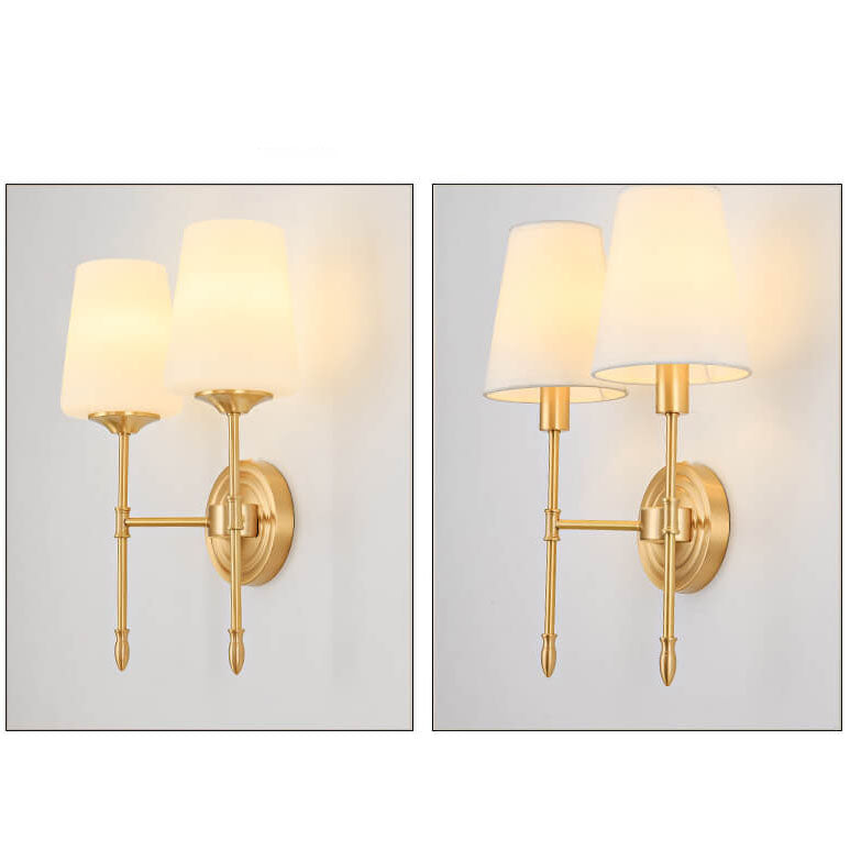 Brass Fabric Glass Straight Arm 1/2 Light Wall Sconce Lamp