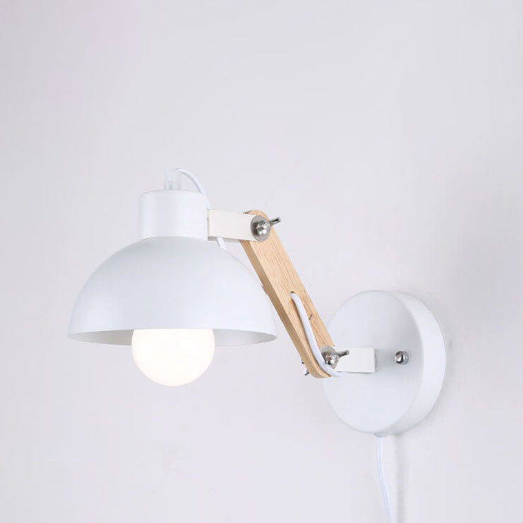 Iron Adjustable Wooden Lamp Arm 1-Light Wall Sconce Lamp