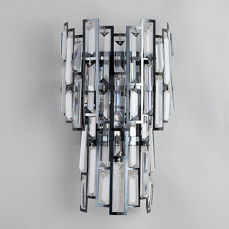 Double Stainless Steel Crystal 3-Light Wall Sconce Lamp