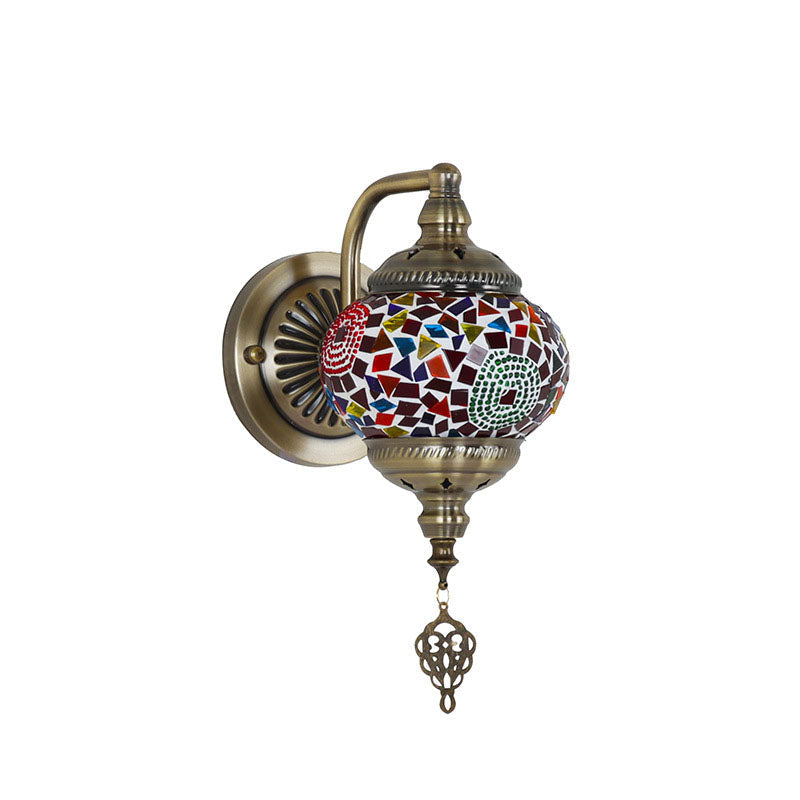 Retro Iron Glass Mosaic Globe 1-Light Wall Sconce Lamp