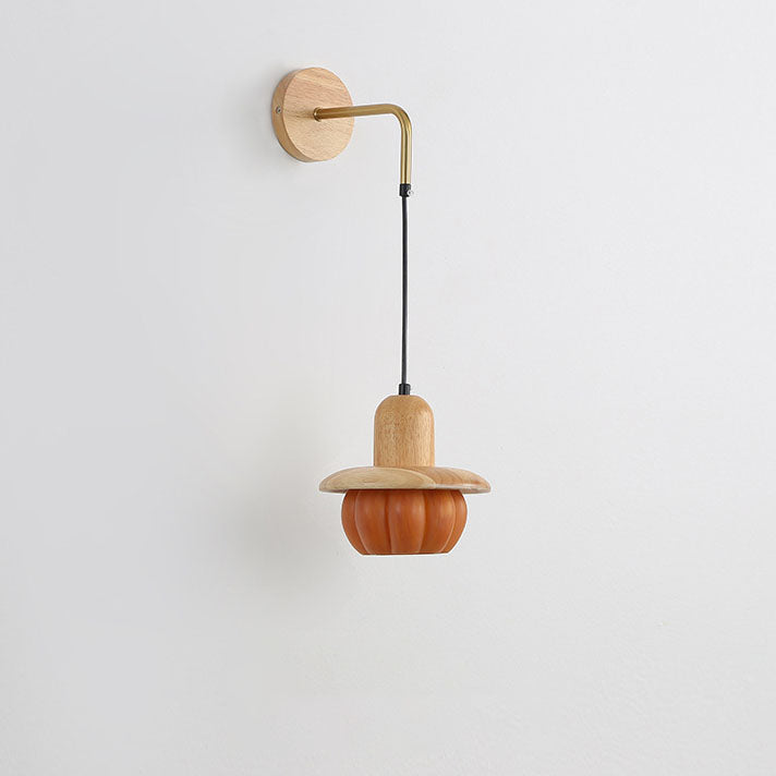 Japanese Frame Resin Pumpkin Shade 1-Light Wall Sconce Lamp