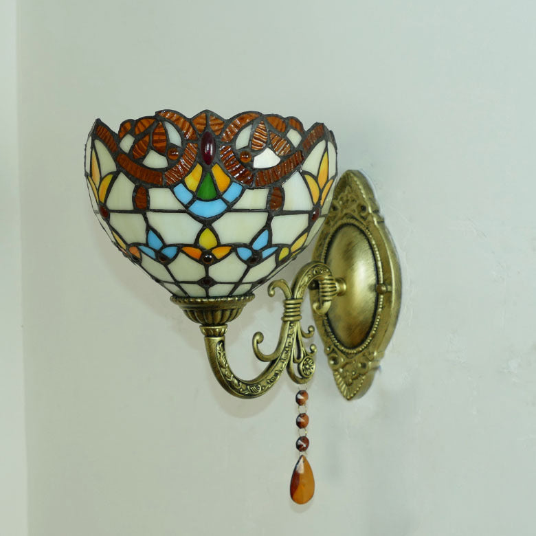 Tiffany Iron Stained Glass 1-Light Wall Sconce Lamp