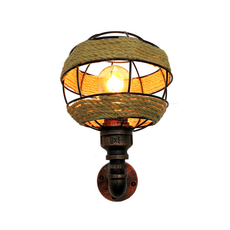Hemp Rope Weaving Iron Sphere 1-Light Wall Sconce Lamp