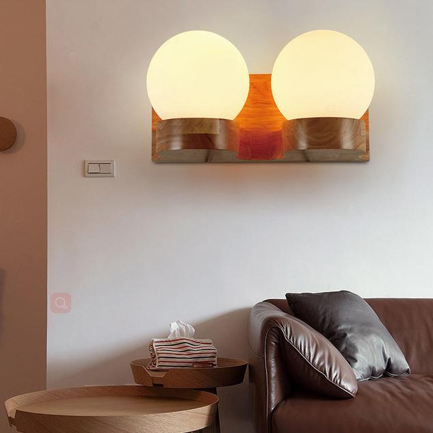 Nordic Rubberwood Glass Ball 1/2-Light Wall Sconce Lamp