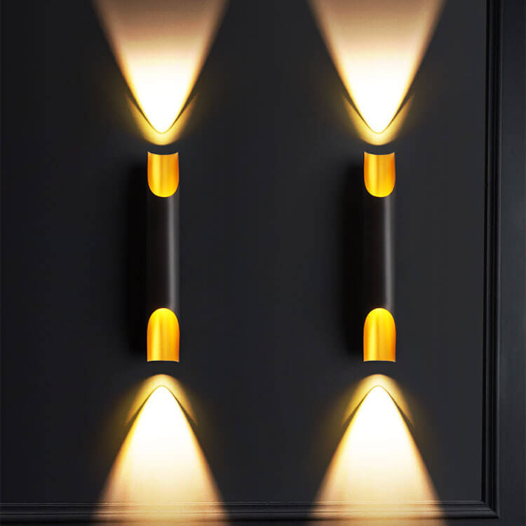 Cylindrical Aluminum Black Gold 2-Light Wall Sconce Lamp