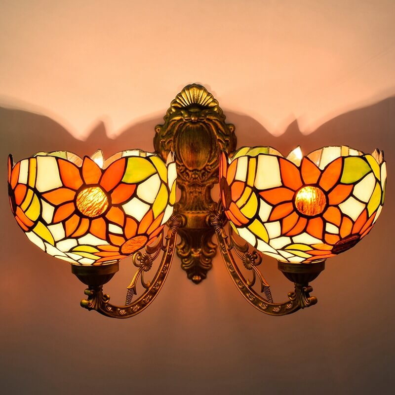 Tiffany Sunflower Stained Glass 2-Light Wall Sconce Lamp