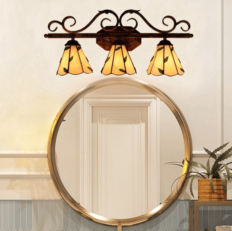 Tiffany Leaf Stained Glass 3-Light Wall Sconce Lamp