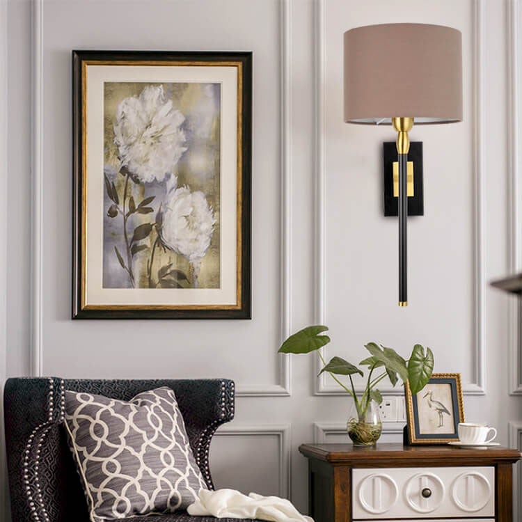 Coffee Fabric Cylinder Shade 1-Light Wall Sconce Lamp