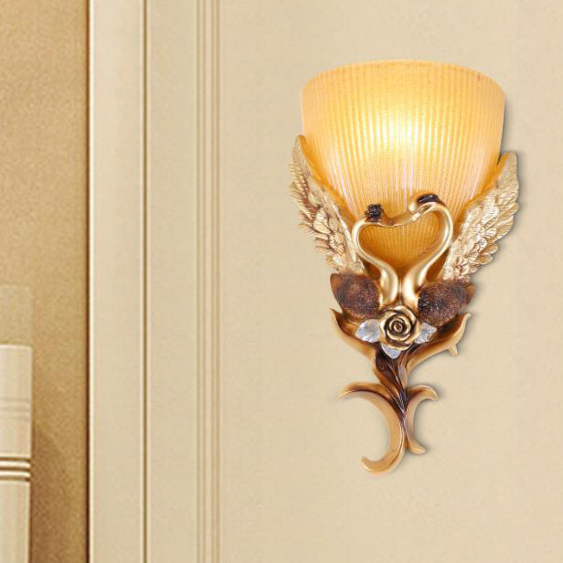 Swan Carving Flared Glass Resin 1-Light Wall Sconce Lamp