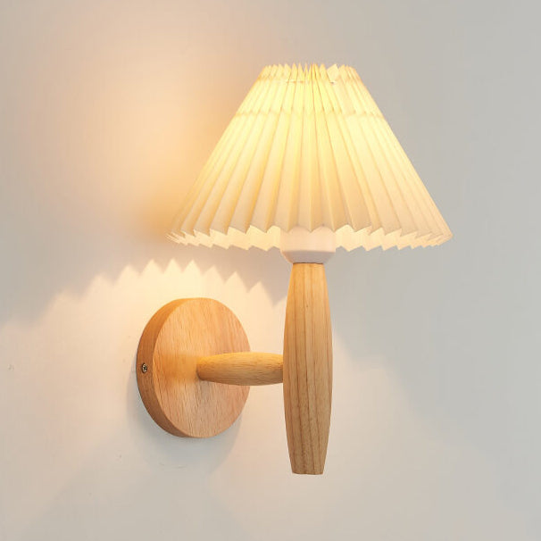 Vintage Wooden Pleated Umbrella Shade Wall Sconce