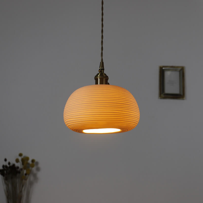 Japanese Ceramic Brass Oval Pendant Light