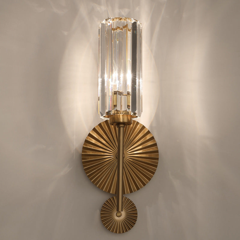 Luxury Crystal Column Round Base 1-Light Wall Sconce Lamp