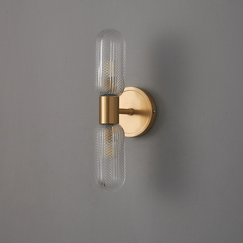 Diamond Textured Glass Brass 2-Light Wall Sconce Lamp