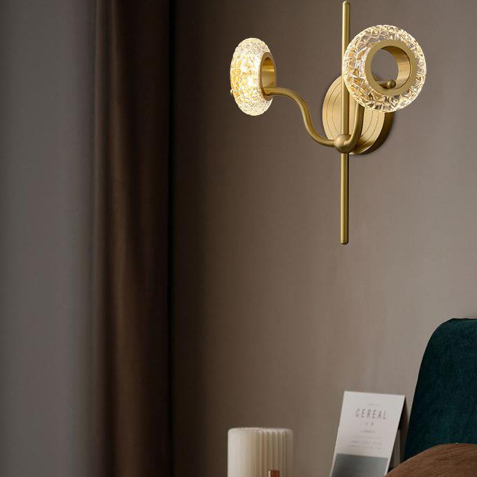 Light Luxury Brass Glass Circle 1/2 Light Wall Sconce Lamp