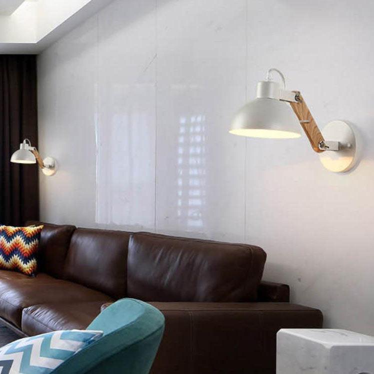 Dome Retractable Wood Arm 1-Light Wall Sconce Lamp