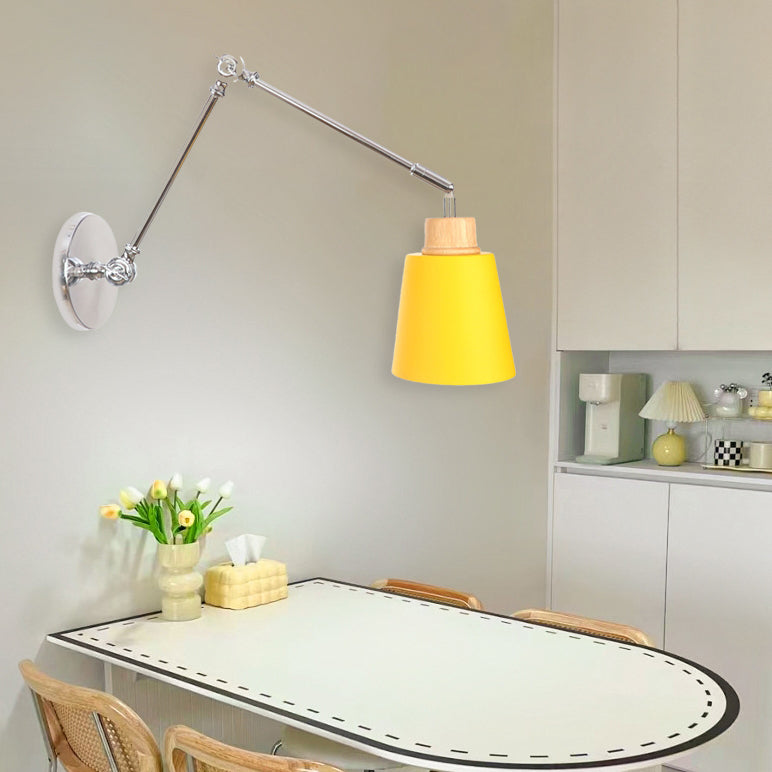 Retractable Iron Zinc Wood 1-Light Wall Sconce Lamp