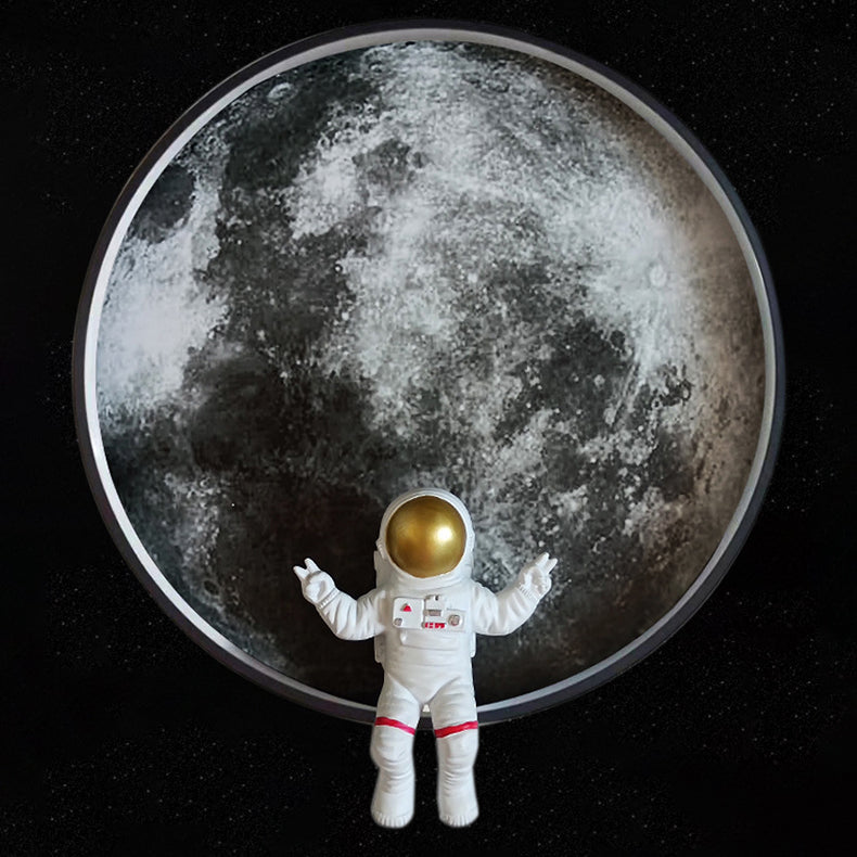 Round Lunar Astronaut Hardware Resin LED Wall Sconce Lamp