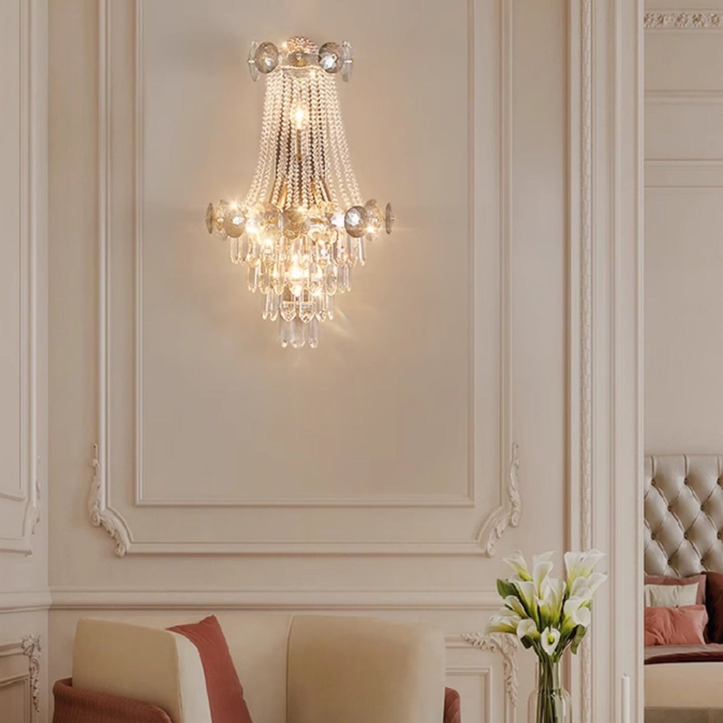 Tassel Triangle Hardware Crystal 3-Light Wall Sconce Lamp
