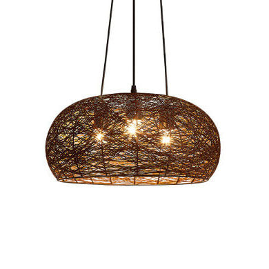 Modern Rattan 3-Light Dome Pendant