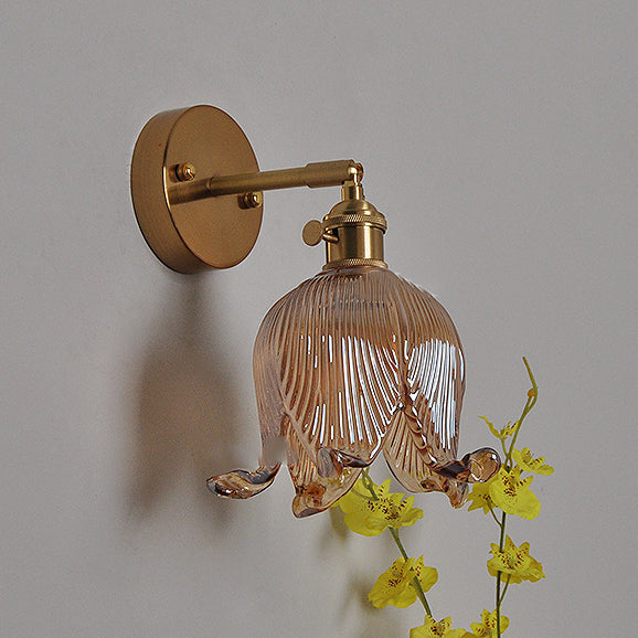 Brass Glass Bell Flower 1-Light Wall Sconce Lamp