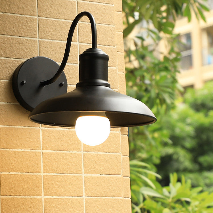 Curved Pole Round Pot Lid Iron 1-Light Wall Sconce Lamp