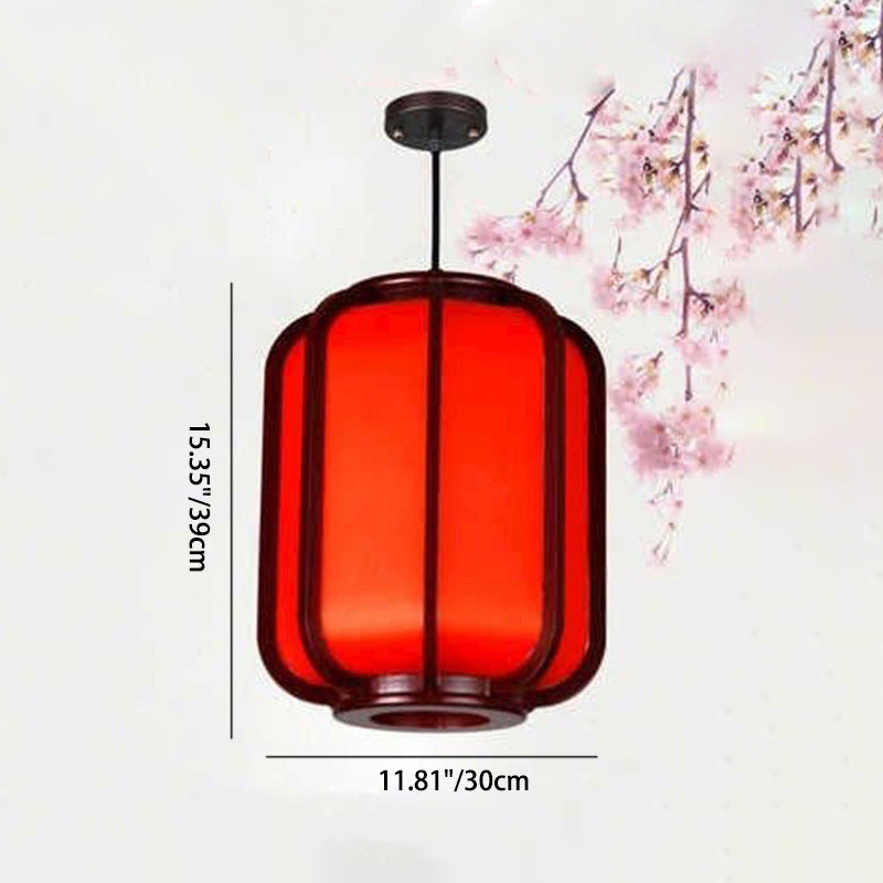 Modern Chinese Faux Sheepskin Wooden Lantern 1-Light Pendant Light