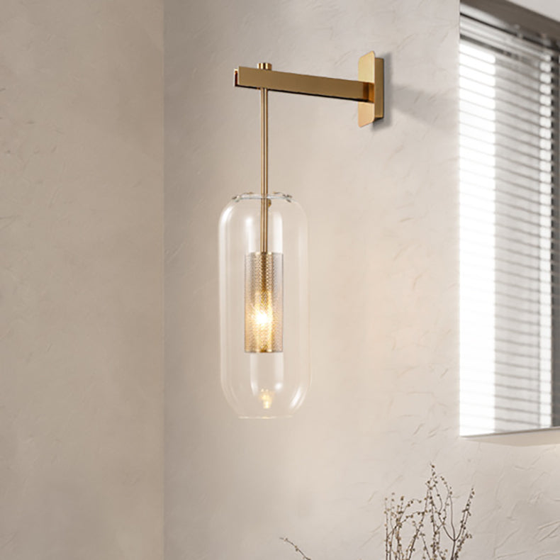 Strip Cylinder Iron Glass 1-Light Wall Sconce Lamp