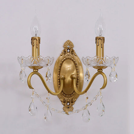French Brass Crystal Candle Shade 1/2 Light Wall Sconce