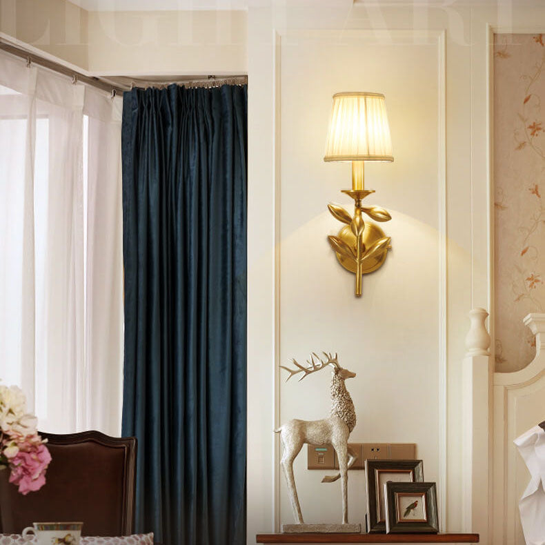 Golden And Jade Leaves Full Copper 1-Light Wall Sconce Lamp