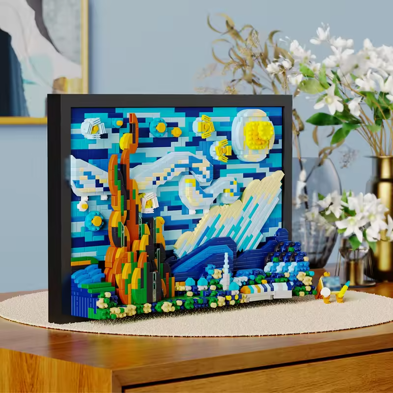 New 1731pcs Van Gogh Starry Night Painting Building Block 3D Art DIY Frame Set