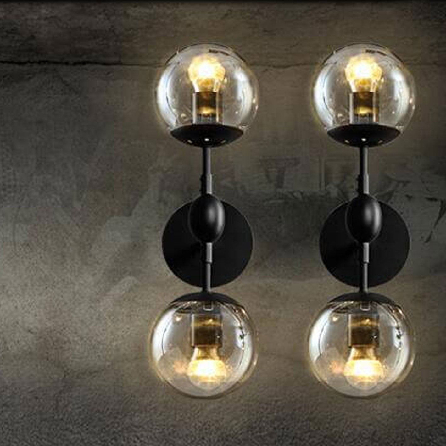Minimalist Glass Wrought Iron 2-Light Wall Sconce Lamp