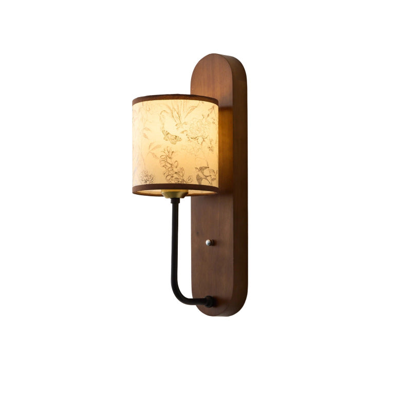 Rubberwood Cylindrical Shade 1-Light Wall Sconce Lamp