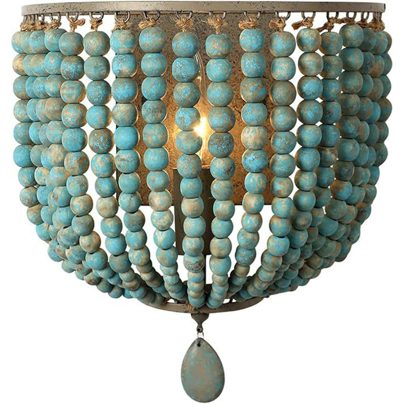 Contemporary Boho Solid Wood Iron Beaded Wall Sconce Lamp